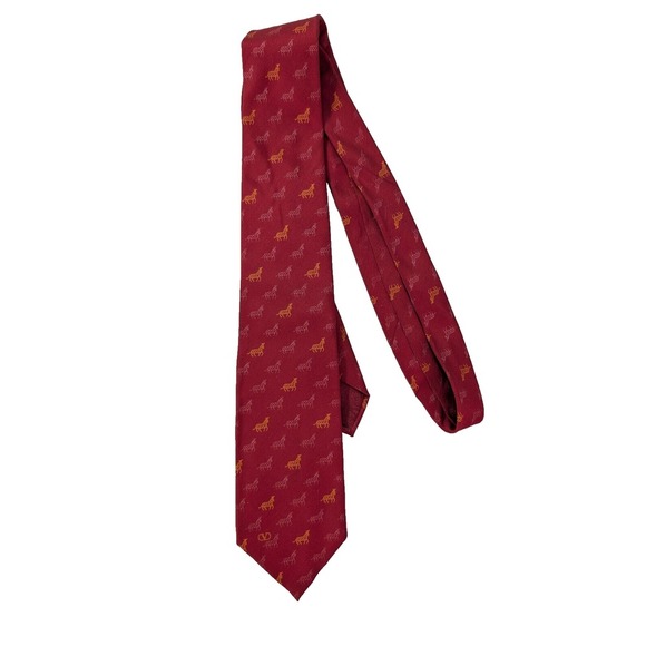 Valentino Cravatte Necktie Mens Red Silk Horse Pattern Italian All Over‎ Print - Picture 1 of 4